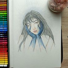 Mon projet du cours : Dessin de portraits expressifs aux crayons de couleur . Projekt z dziedziny  R, sunek, Portret, Sketchbook, R i sowanie kredkami użytkownika Lauralee Dumez - 07.05.2023