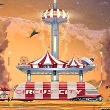 Tren Circo Ciudad: Mi proyecto del curso: Concept art para animación: diseña entornos mágicos. Un proyecto de Ilustración tradicional, Ilustración digital, Concept Art y Pintura digital de Francisco Javier Llobregat Garcia - 09.05.2023