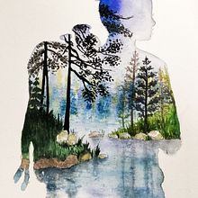 Acuarela doble exposición - Curso de Jessica Janik. Een project van Traditionele illustratie,  Beeldende kunst y Aquarelschilderen van Aura Aura - 10.05.2023