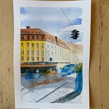 My project for course: Urban Sketching: Create Expressive Cityscapes. Pintura, Esboçado, Desenho, Pintura em aquarela, Sketchbook, Ilustração com tinta e Ilustração tradicional projeto de Emilie Kristensen-McLachlan - 12.05.1989