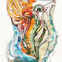 Spirit of the sun and the forest. Projekt z dziedziny Trad, c, jna ilustracja, Malowanie akwarelą,  R, sunek atramentem, Sketching,  Malarstwo,  R i sunek użytkownika Christina Rodina - 13.05.2023