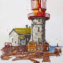 Lindesnes fyr, my project for course: Expressive Architectural Sketching with Colored Markers. Un projet de Esquisse , Dessin, Illustration architecturale, Carnet de croquis et Illustration à l'encre de Alex Rodiga - 20.05.2023