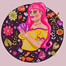 Meu projeto do curso: Retrato ilustrado com elementos botânicos. Ilustração tradicional, Ilustração digital, Ilustração botânica, e Desenho digital projeto de Ju Cristina - 21.05.2023