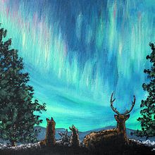 Winter Night Lights - 5x7 acrylic on card-stock . Pictura & Ilustrație tradițională de Bekky Peterson - 12.19.2022