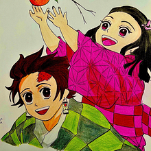 Demon Slayer - Tanjiro and Nezuko. Traditional illustration, Animation, Character Design, Costume Design, Arts, Crafts, Fine Arts, Graphic Design, Creativit, Sketching, Pencil Drawing, Drawing, Poster Design, Stor, telling, Portrait Drawing, Artistic Drawing, Sketchbook, Ink Illustration, and Manga project by zeltic_voltra - 02.08.2021