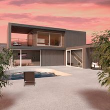 Sunset by the pool. Design, 3D, 3D Modeling, and Architecture project by Brenda Martínez - 05.27.2023