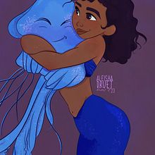 Mermaid Hugging Jellyfish Companion. Traditional illustration project by Aleisha Druet - 05.12.2023