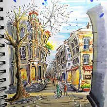 Mi proyecto del curso: Dibujo arquitectónico expresivo con marcadores de colores. Projekt z dziedziny Sketching,  R, sunek,  R, sunek architektoniczn, Sketchbook,  R i sunek atramentem użytkownika Ainho @sonambulainho - 13.06.2023