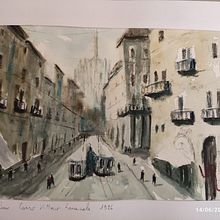 Milano Corso Vittorio Emanule 1926. Watercolor Painting project by mrov5903 - 06.14.2023