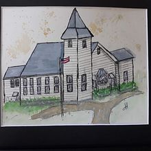 Andrews Chapel Methodist Church - Newnan, Georgia. Esboçado, Desenho, Pintura em aquarela, Ilustração arquitetônica, Sketchbook e Ilustração com tinta projeto de jchptc - 14.06.2023