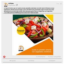 Publicaciones para redes sociales de la app de enseñanza de recetas saludables Al Plato . Un proyecto de Diseño, Diseño gráfico y Publicidad de Oscar A. Paredes Julca - 20.06.2023