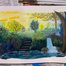 My project for course: Fantasy Landscapes with Watercolor & Gouache. Fine Arts, Painting, Watercolor Painting, Naturalistic Illustration, and Gouache Painting project by chriswood - 06.21.2023