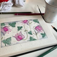 Mein Abschlussprojekt für den Kurs: Botanische Muster im Skizzenbuch. Traditional illustration, Pattern Design, Botanical Illustration, and Sketchbook project by karinhoffmeister - 06.22.2023