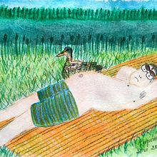 On the beach - Necko lake, Augustów . Traditional illustration project by Marta Hålska - 06.23.2023