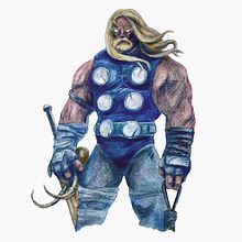 Thor / Mi proyecto del curso: Ilustración de personajes en acrílico. Ilustração tradicional, Design de personagens, Pintura, Comic, e Pintura Acrílica projeto de Walter Conci - 24.06.2023