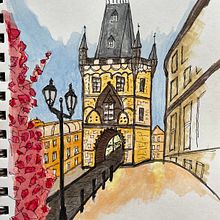 Prague Tower. Traditional illustration, Street Art, Sketching, and Sketchbook project by Larry - 06.16.2023