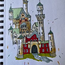 Neuschwanstein Castle. Sketching project by Larry - 05.20.2023