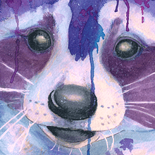 Purple Painted Raccoon. Traditional illustration, Drawing, and Watercolor Painting project by Ari Brooks - 06.29.2023