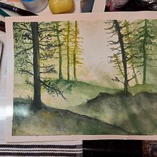 Watercolor Forest with Light Cascading Through The Branches. Painting, and Watercolor Painting project by Ari Brooks - 07.03.2023