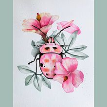 Coleoptère et hibiscus. Un proyecto de Ilustración tradicional y Pintura a la acuarela de Karine LaSalle - 04.07.2023