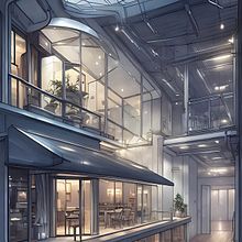 Galleries, corridors, kitchens, balconies & bars (AI Prompting). Collage, Communication, Concept Art, Creativit, Art Direction, Design, 3D Design, Digital Design, Graphic Design, Traditional illustration, Pattern Design, and Pixel Art project by leantamplan - 07.08.2023