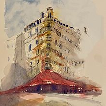 My project for course: Architectural Sketching with Watercolor and Ink. Un progetto di Bozzetti, Disegno, Pittura ad acquerello, Illustrazione architettonica, Sketchbook e Illustrazione con inchiostro di Robin Sandra - 08.06.2023