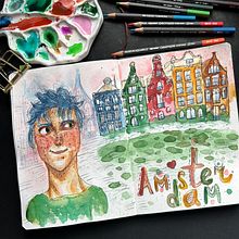 Amsterdam <3. Un proyecto de Ilustración tradicional, Bocetado, Creatividad, Dibujo, Pintura a la acuarela y Sketchbook de pum_pum91 - 09.07.2023
