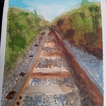 Caminata por las víasx del tren. Fine Arts, Painting, and Watercolor Painting project by Karina De La Lama - 07.14.2023