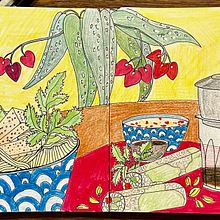 Mein Abschlussprojekt für den Kurs: Illustriertes Tagebuch: Tägliche bewusste Übung. Projekt z dziedziny  Sztuki piękne, Sketching, Kreat, wność,  R, sunek i Sketchbook użytkownika paprika_le - 14.07.2023