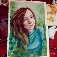 Il mio progetto del corso: Ritratto artistico ad acquerello. Un proyecto de Bellas Artes, Pintura, Pintura a la acuarela y Dibujo de Retrato de greta_infante_1997 - 18.07.2023