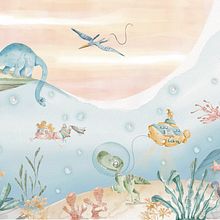 Papel de parede - Dinossauros fundo do mar. Traditional illustration, and Children's Illustration project by Tássia Moura - 03.13.2023