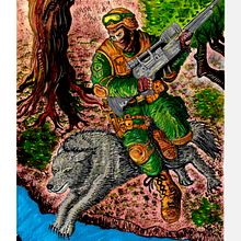 Soldier and wolf. Ilustração tradicional, Desenho a lápis, Desenho, Ilustração digital, Desenho artístico, e Desenho digital projeto de Nico Benitez - 23.07.2023
