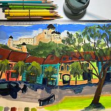 My project for course: Pictorial Sketchbook with Gouache. Traditional illustration, Sketching, Drawing, Architectural Illustration, Sketchbook, and Gouache Painting project by nsmidova - 07.25.2023