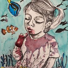Proyecto de Aline Vargas del curso: Ilustración con técnicas manuales de rayado y dripping. Character Design, Fine Arts, Painting, Watercolor Painting, Portrait Drawing, and Artistic Drawing project by Aline Vargas - 07.25.2023