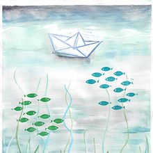 Unter Wasser - mein Abschlussprojekt für den Kurs: Geschnitzte Stempel für illustrierte Kompositionen. Un progetto di Illustrazione tradizionale, Artigianato, Belle arti e Stampa di Eva Unrast - 30.07.2023