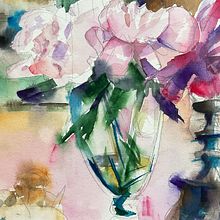 Peonies - June 2023. Watercolor Painting, Sketching, and Traditional illustration project by Olha Brieus - 08.02.2023
