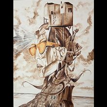 El viaje hacia el interior, con asfalto y acrílico . Traditional illustration, Painting, Drawing, and Watercolor Painting project by Juan Mora - 08.04.2023