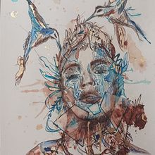 Mi proyecto del curso: Retrato experimental con tinta, alcohol y té. Projekt z dziedziny  Sztuki piękne,  Malarstwo,  R, sunek,  R i sunek atramentem użytkownika carmenroman83 - 04.08.2023