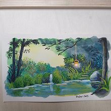 My project for course: Fantasy Landscapes with Watercolor & Gouache. Projekt z dziedziny  Sztuki piękne,  Malarstwo, Malowanie akwarelą, Ilustracja naturalistyczna i Malowanie gwaszami użytkownika Bahar Frühling - 05.08.2023
