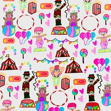 Circo. Mi proyecto del curso: Diseño de patrones ilustrados. Projekt z dziedziny Trad, c, jna ilustracja, Pattern design, Ilustracja c, frowa, Stemple i Malowanie gwaszami użytkownika Nela A. Lamicq - 02.08.2023