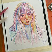 My project for course: Vibrant Portrait Drawing with Colored Pencils. Drawing, Portrait Drawing, Sketchbook, and Colored Pencil Drawing project by Rubí Cobos - 08.07.2023