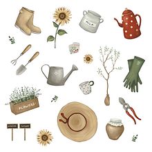 romantic mood with garden tools set. Traditional illustration project by Xenia Goretskaya - 08.06.2023