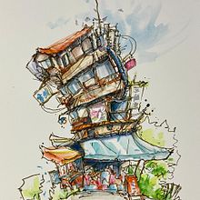 My project for course: Expressive Architectural Sketching with Colored Markers. Projekt z dziedziny Sketching,  R, sunek,  R, sunek architektoniczn, Sketchbook,  R i sunek atramentem użytkownika Joanne Xu - 12.08.2023