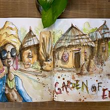 Garden of Eden - Artistic Watercolor Sketching: Dare to Express Your Ideas Ein Projekt aus dem Bereich Traditionelle Illustration, Skizzenentwurf, Kreativität, Zeichnung, Aquarellmalerei und Sketchbook von Salome Ramirez - 13.08.2023