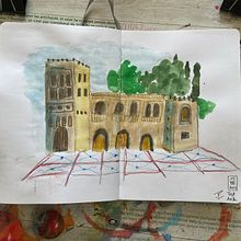 Mon projet du cours : Esquisse urbaine : dessinez une ville en mouvement. Traditional illustration, Sketching, Drawing, Watercolor Painting, Architectural Illustration, and Sketchbook project by Jerome Pelipelo - 08.15.2023