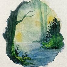 Mi proyecto del curso: Ilustración de paisajes de fantasía con acuarela y gouache. Projekt z dziedziny  Sztuki piękne,  Malarstwo, Malowanie akwarelą, Ilustracja naturalist, czna i Malowanie gwaszami użytkownika Saray García Moreno - 18.08.2023