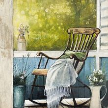 Whispers of Time - Painting on Canvas rocking chair on the porch. Un proyecto de Pintura y Pintura acrílica de Klaudia Więcko - 11.06.2023