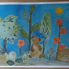 Mon projet du cours : Illustration narrative pour enfants avec des techniques mixtes. Un projet de Illustration traditionnelle, Collage, Dessin au cra, on, Illustration jeunesse, Narration, Peinture gouache , et Album illustré de Brigitte Attia - 21.08.2023