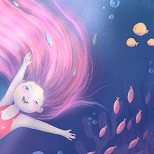 girl with sea friends . Traditional illustration, Digital Illustration, Art Direction, Character Design, and Children's Literature project by Xenia Goretskaya - 08.22.2023