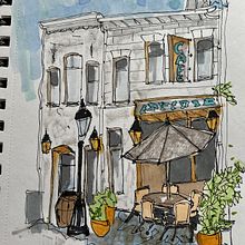Street Cafe. Architectural Illustration, and Sketching project by Larry - 08.26.2023